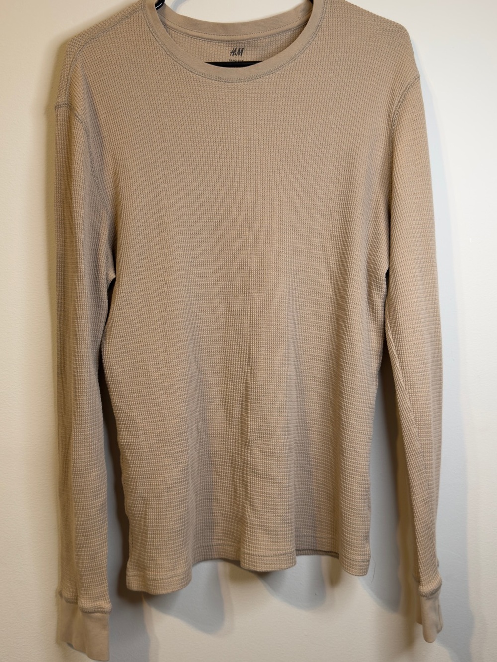 H&M Men's Long Sleeve Waffle Knit Shirt - Beige